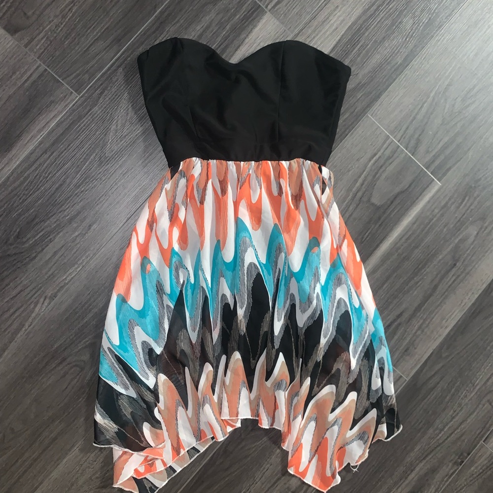 Strapless Black and Multicolor Dress